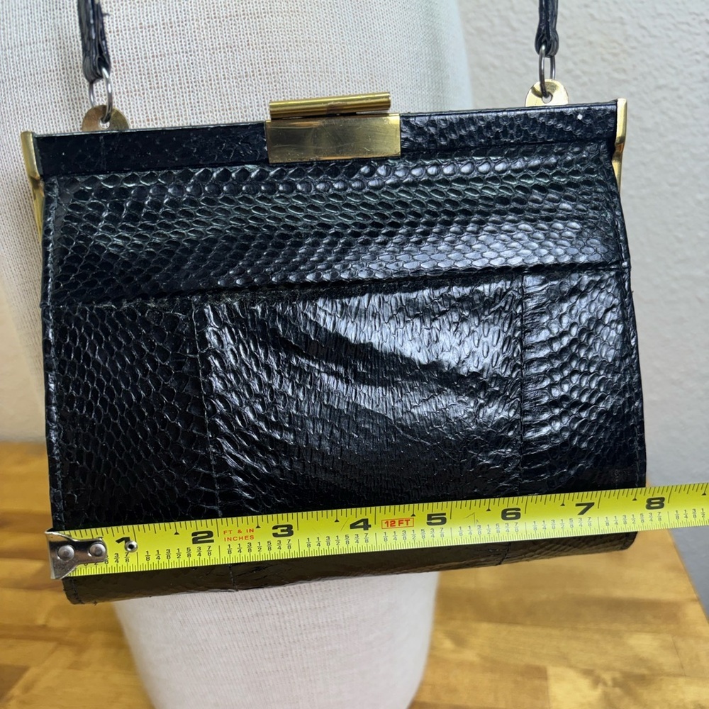 Vintage Black Genuine Lizard Skin Frame Bag - Suede Lined - Picture 12 of 13